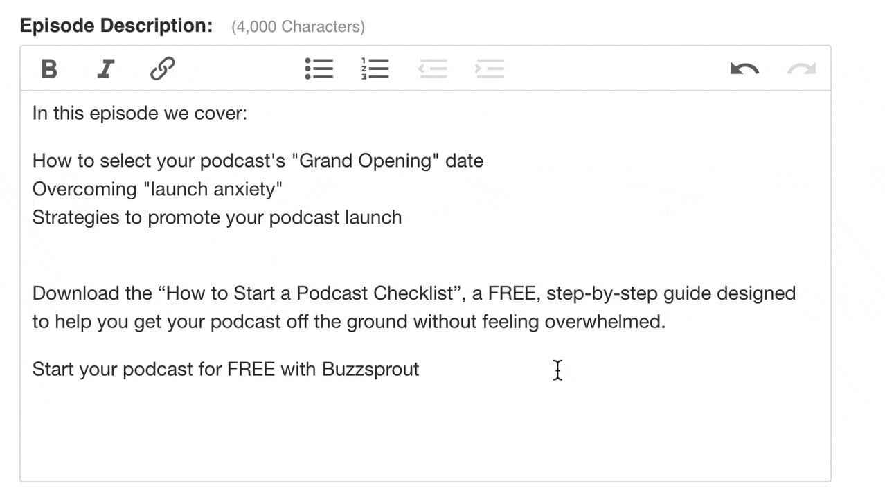 Editing podcast show notes