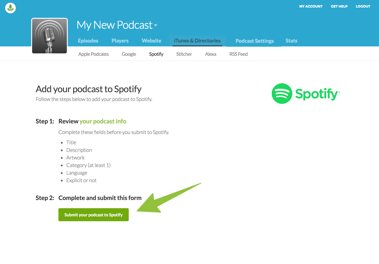 Adding show to Spotify in Buzzsprout